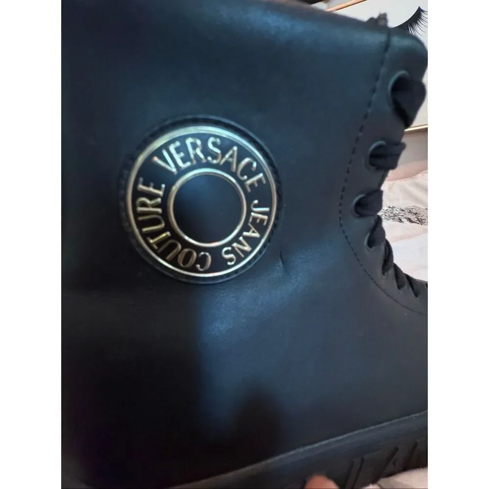Versace jeans couture black brick high hi top fashion sneaker guc 41/10